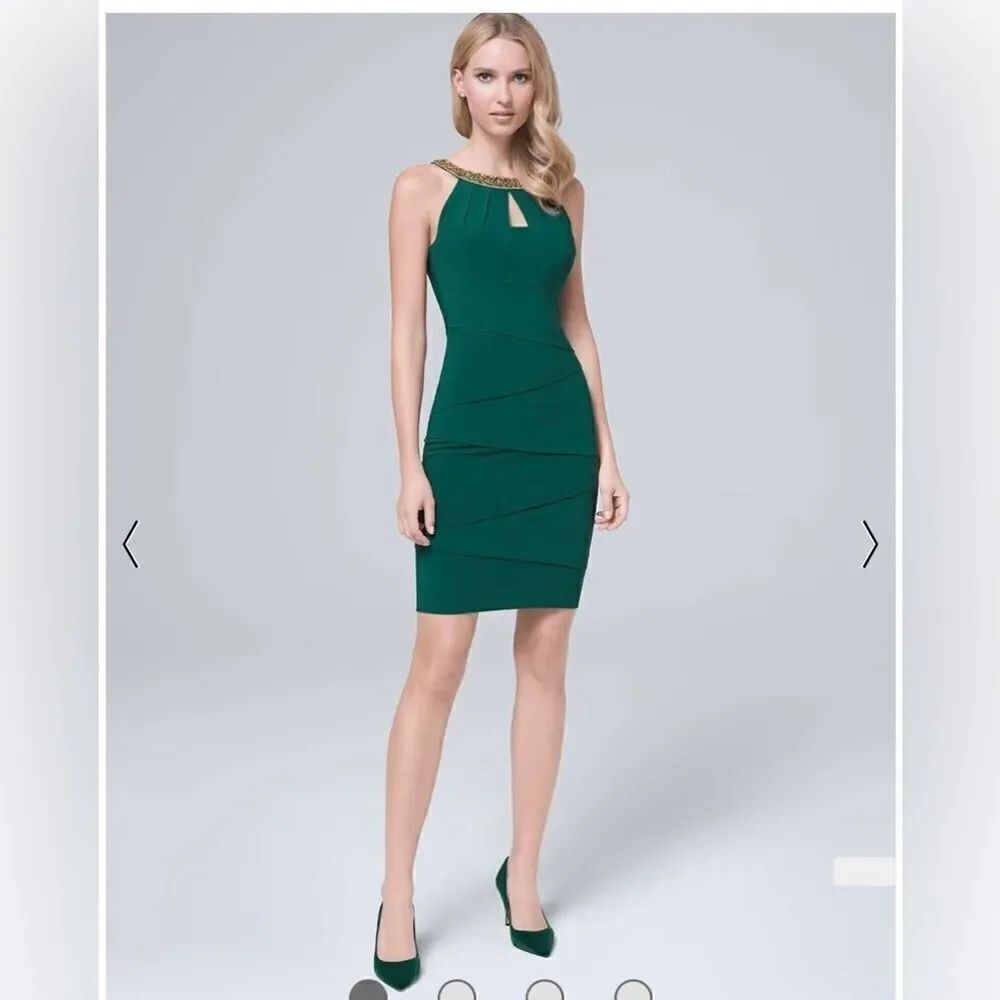 White House Black Market NWT Sz 14 emerald Instantly Slimming Beaded Nec…